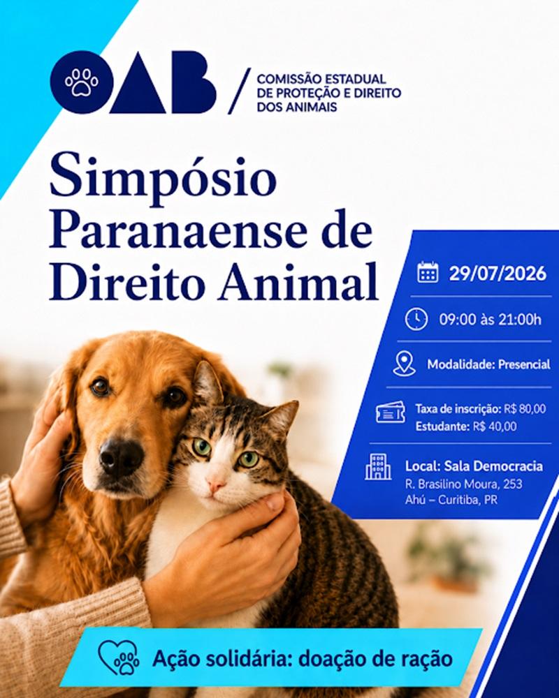 Julho Dourado: OAB-PR sedia Congresso Paranaense de Direito Animal no dia 29